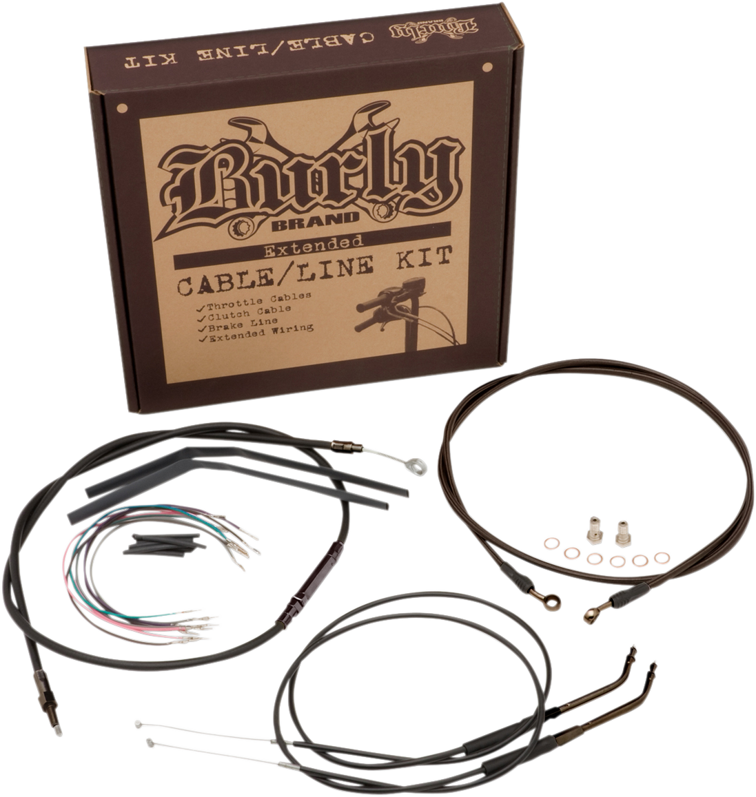 BURLY BRAND Complete Black Vinyl Handlebar Cable/Line Kit for Ape Hangers - ABS - '11-'15 Softail