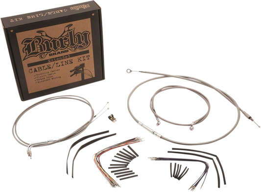 BURLY BRAND Complete Stainless Braided Handlebar Cable/Brake Line Kit - 16" Ape Hangers - '11-'14 Softail B30-1128