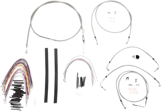 BURLY BRAND Complete Stainless Braided Handlebar Cable/Brake Line Kit - 15" Ape Hangers - '08-'13 FLH B30-1104