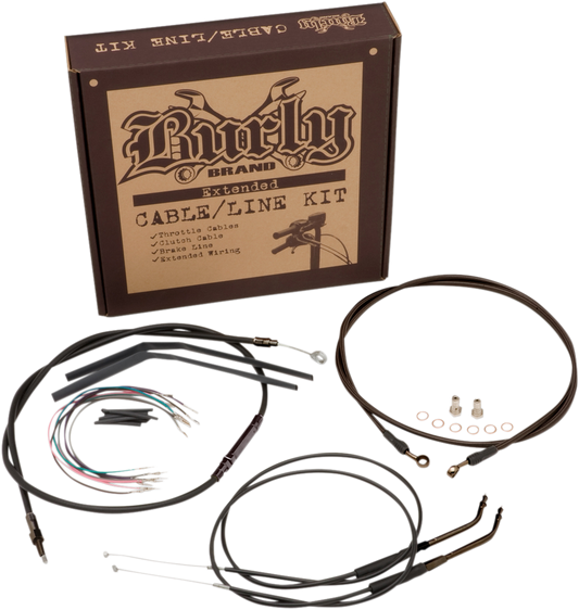 BURLY BRAND Complete Black Vinyl Handlebar Cable/Line Kit for Ape Hangers - 12" - ABS - '12-'17 Dyna B30-1121
