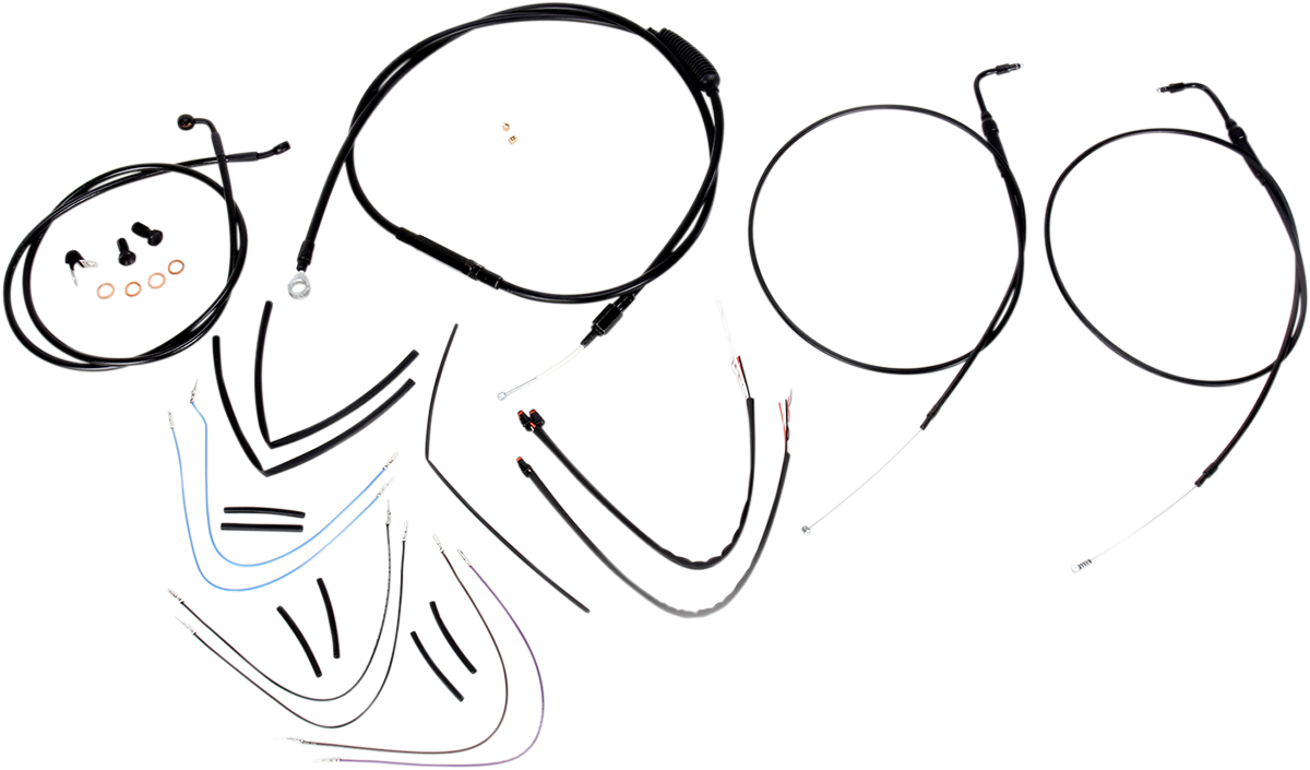 BURLY BRAND Complete Black Vinyl Handlebar Cable/Line Kit for Ape Hangers - 16" - '11-'15 FLS B30-1072