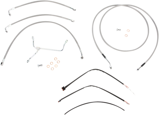 BURLY BRAND Complete Stainless Braided Handlebar Cable/Brake Line Kit - 13" Ape Hangers - '14-'16 FLH B30-1117