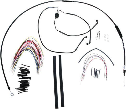 BURLY BRAND Complete Black Vinyl Handlebar Cable/Line Kit for Ape Hangers - 15" - '08-'13 FLH B30-1101