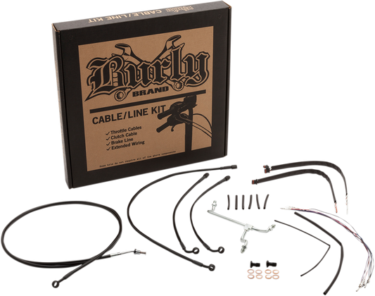 BURLY BRAND Complete Black Vinyl Handlebar Cable/Line Kit for Ape Hangers - 16" - '17-'19 Touring B30-1183
