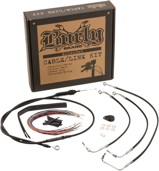 BURLY BRAND Complete Black Vinyl Handlebar Cable/Line Kit for Ape Hangers - 13" - ABS - '17-'20 FLH B30-1234