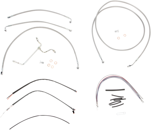 BURLY BRAND Complete Stainless Braided Handlebar Cable/Brake Line Kit - 15" Ape Hangers - '14-'16 FLH B30-1118