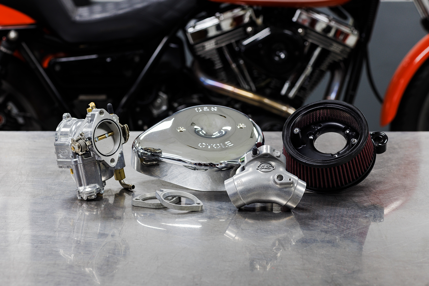 S&S Cycle Super E Carburetor with Stealth Air Cleaner Kit for Evolution Big Twin - Chrome (Part No. 110-0145)
