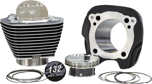 S&S Cycle 132" Big Bore Cylinder Kit for 114"/117" Engines - M8 910-0847, Black Granite with Highlighted Fins