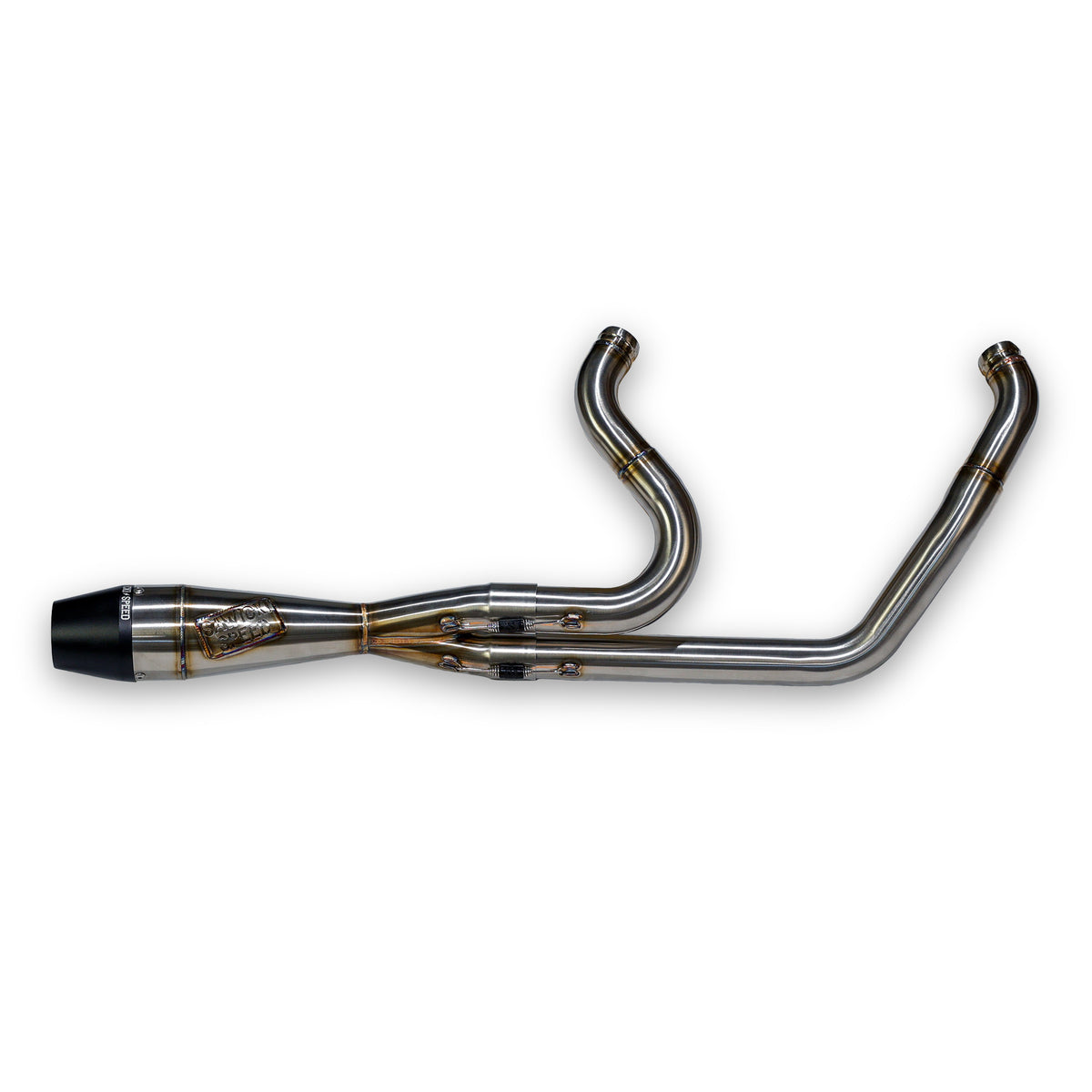 Sawicki Speed 930-02620 M8 Softail Shorty Exhaust with Brushed Stainless Steel and Black End Cap