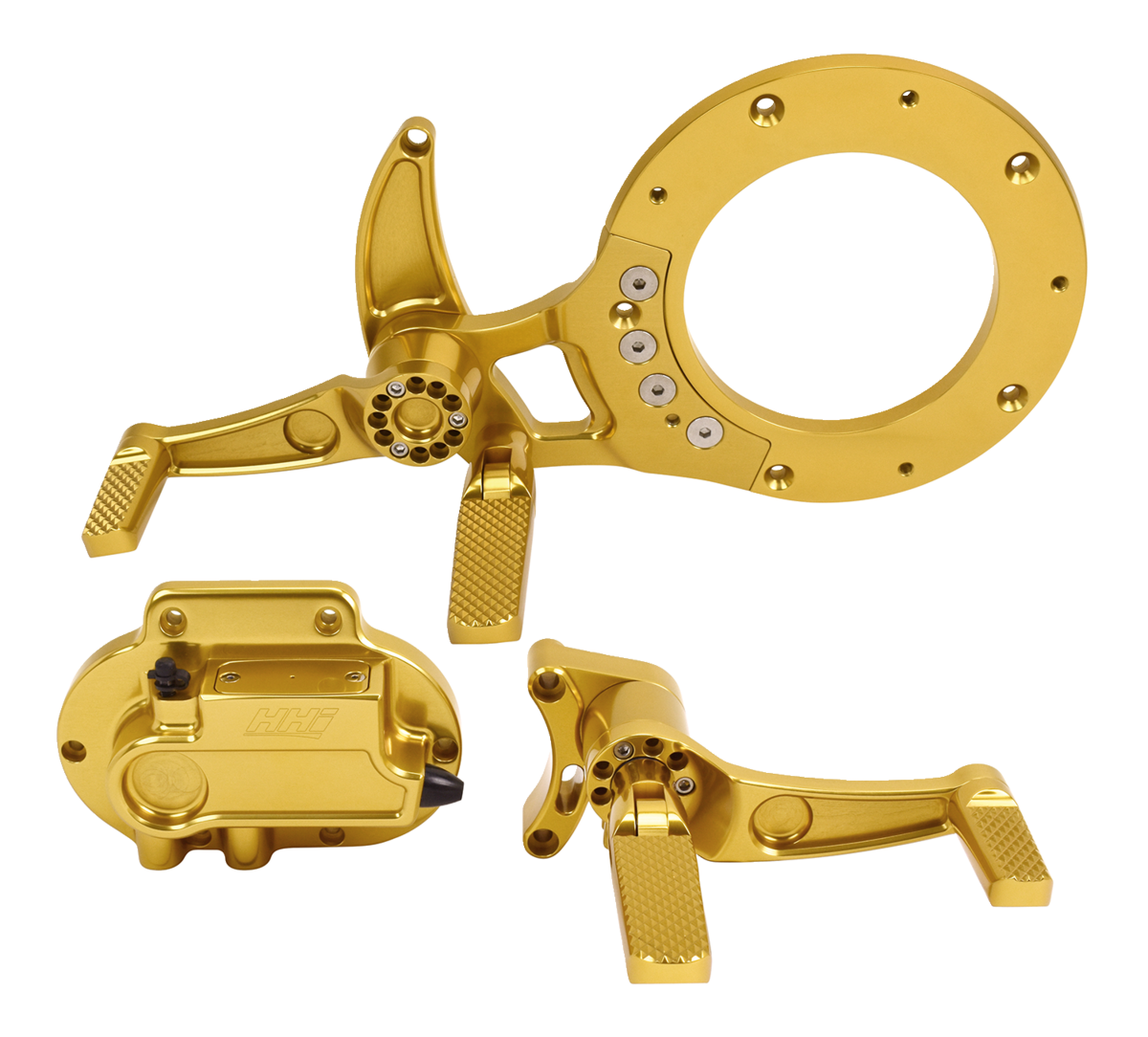 HAWG HALTERS Mid Control Conversion Kit - Gold - Knurled Pegs - FLH/FLT MCK-FH21GS-FK