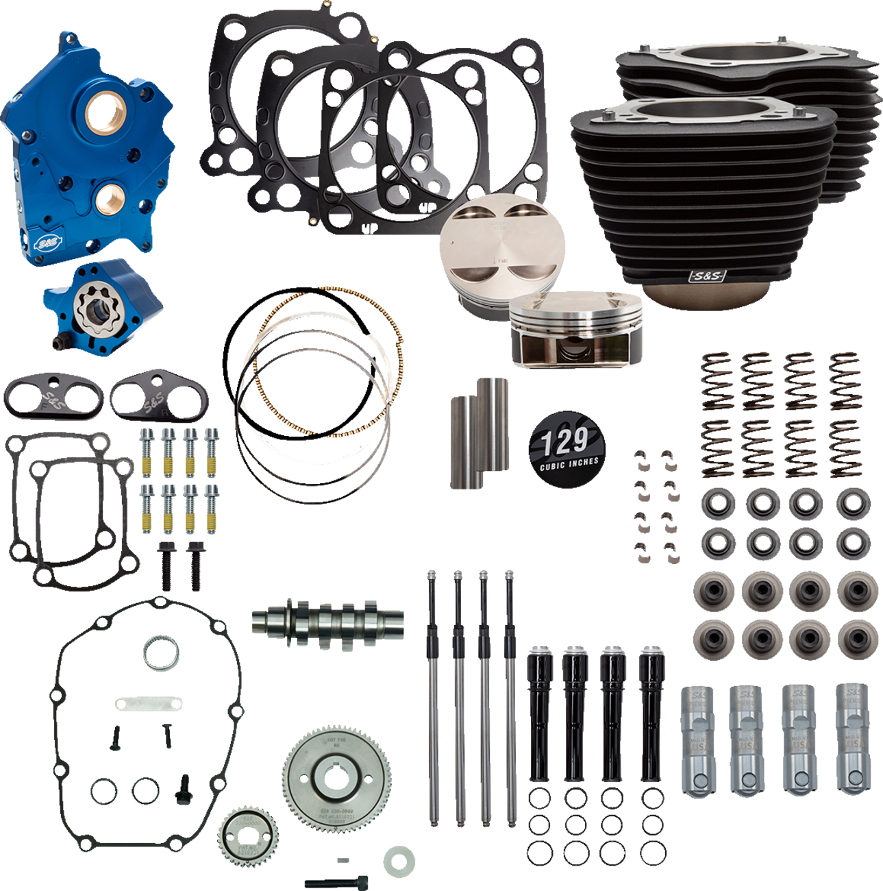 S&S CYCLE 129" Power Package Engine Performance Kit - Gear Drive - Oil Cooled - Non-Highlighted Fins - M8 310-1228
