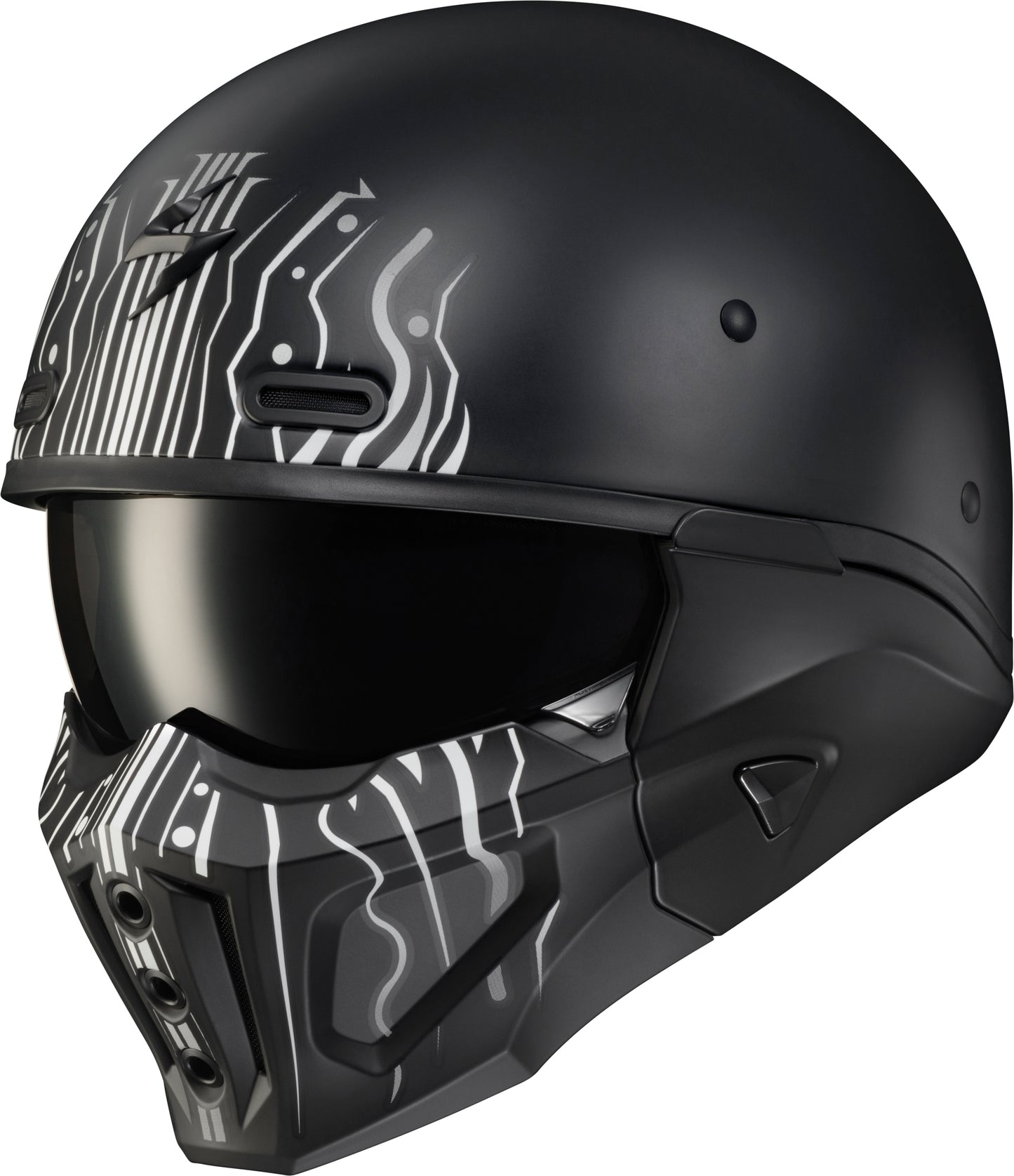 Scorpion EXO Covert X Open Face Helmet Tribe Matte Black/White - Model COX-2007