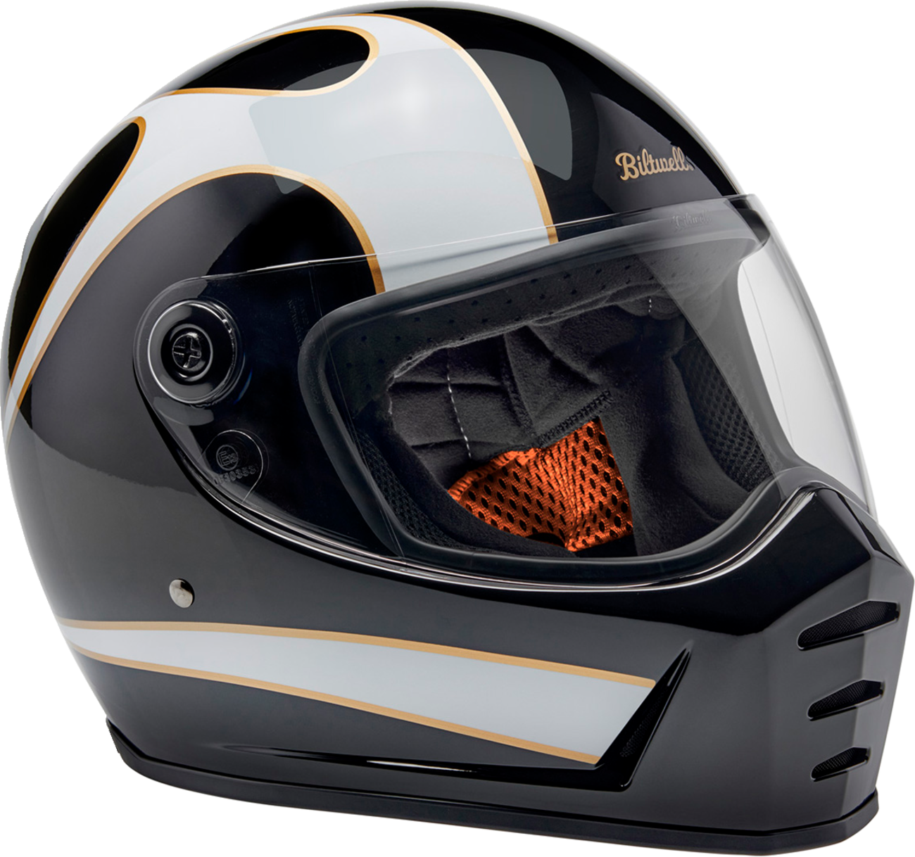 BILTWELL Lane Splitter Helmet - Gloss Black/White Flames - Large 1004-570-504