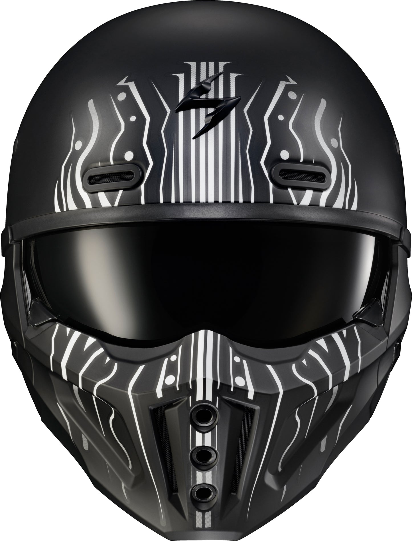 Scorpion EXO Covert X Open Face Helmet - Tribe Matte Black and White, Model COX-2003