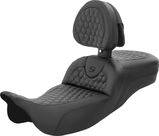 SADDLEMEN RoadSofa™ Seat with Honeycomb Cover and Backrest for FL 2008-2024 | Part 808-07B-190BR