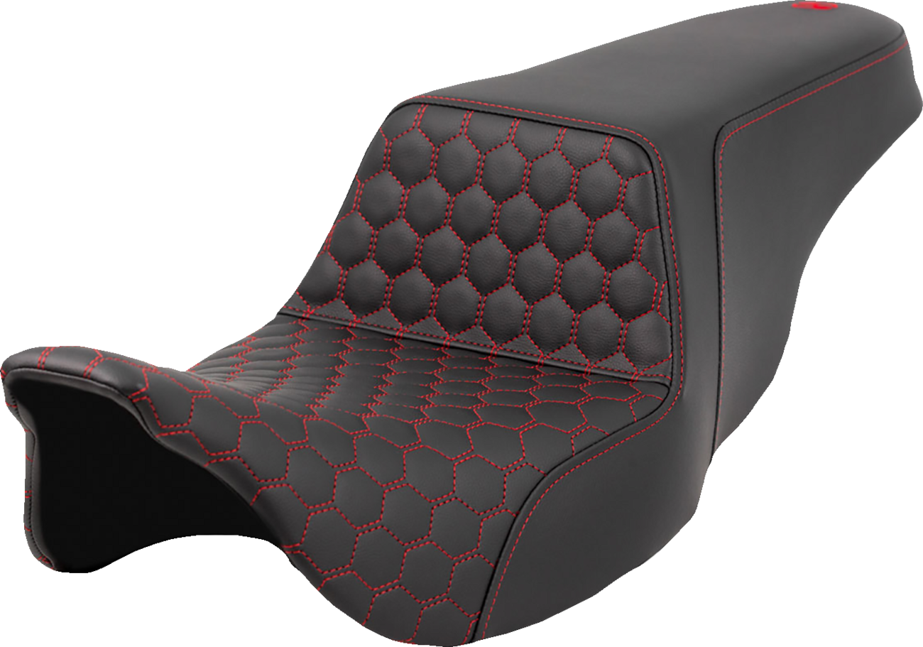 SADDLEMEN Step-Up Seat with Honeycomb Pattern and Red Stitching for FL 2008-2023 – Part Number 808-07B-17704