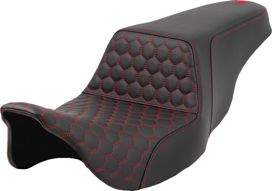 SADDLEMEN Step-Up Seat with Honeycomb Pattern and Red Stitching for FL 2008-2023 – Part Number 808-07B-17704