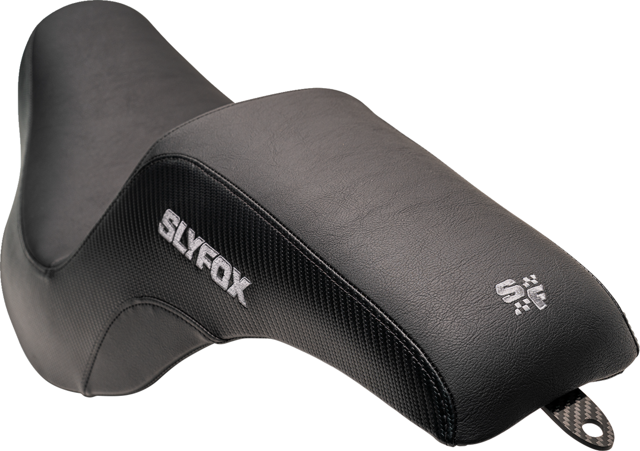 SLYFOX Lowrider Drifter Seat for FXLR/FLSB '18-'24 | Gray Logo, Smooth Vinyl, Carbon Fiber Accents - Part No. 0802-1590
