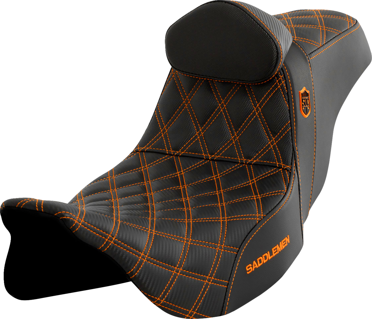 Saddlemen Pro Series SDC Performance Seat with Backrest, Orange Stitch for Harley-Davidson FLH/FLT 2008-2025 - SC80807ORART