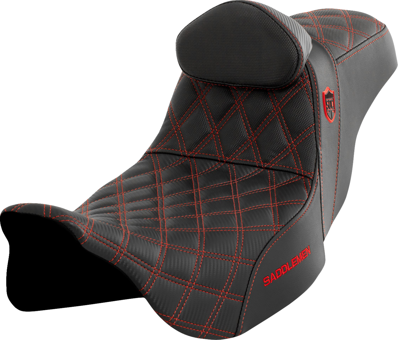 SADDLEMEN Pro Series SDC Performance Seat with Backrest - Red Stitch for FLH/FLT 2008-2023, Part SC80807REDRT