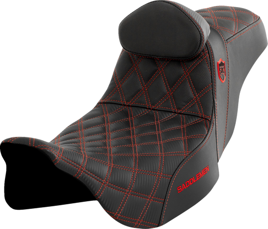 SADDLEMEN Pro Series SDC Performance Seat with Backrest - Red Stitch for FLH/FLT 2008-2023, Part SC80807REDRT