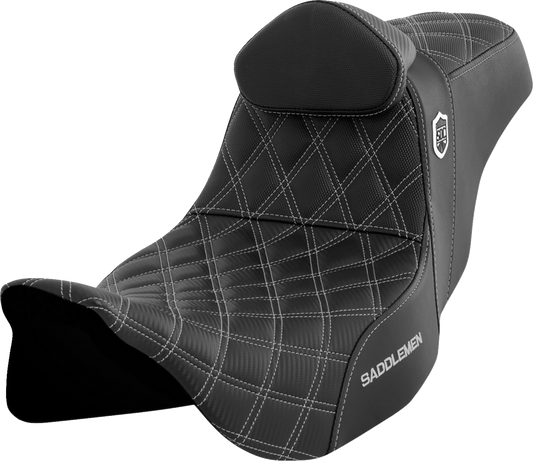 Saddlem men Pro Series SDC Performance Seat with Backrest for Harley FLH/FLT 2008-2023, Silver Stitch - Part SC80807SILRT