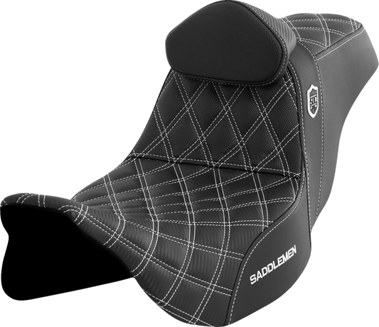 SADDLEMEN Pro Series SDC Performance Seat with Backrest for Harley FLH/FLT 2008-2023, White Stitch - Model SC80807WHIRT