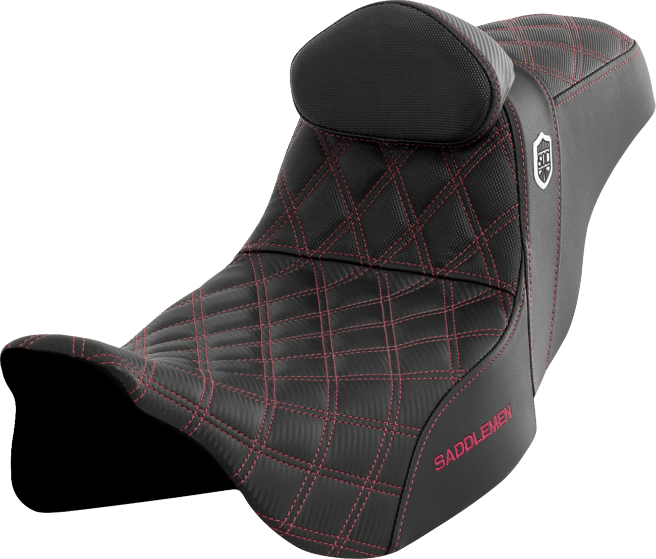 Saddlem men Pro Series SDC Performance Seat with Backrest - Wine Berry Stitch for FLH/FLT 2008-2023 - Model SC80807WINRT