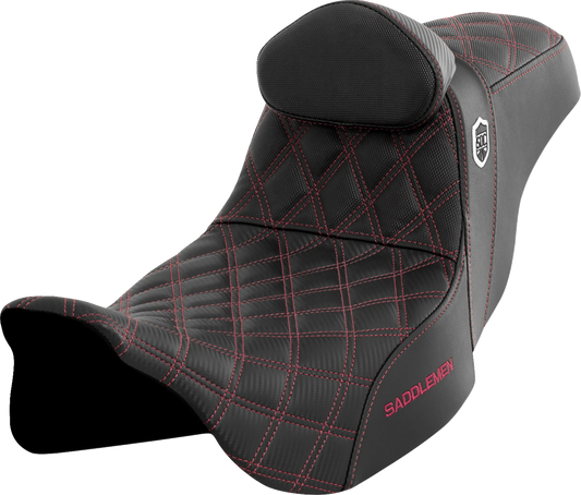 Saddlem men Pro Series SDC Performance Seat with Backrest - Wine Berry Stitch for FLH/FLT 2008-2023 - Model SC80807WINRT