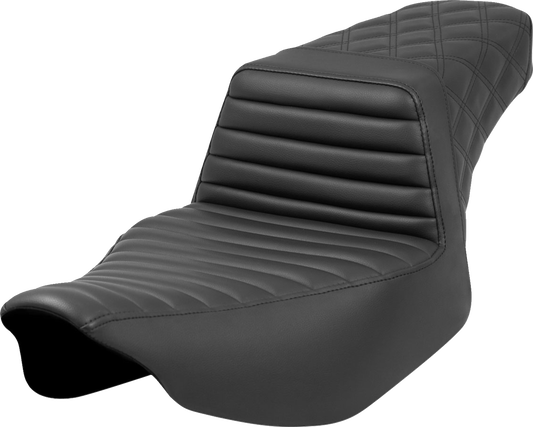 SADDLEMEN Step-Up Front Tuck-n-Roll/Rear Lattice Seat for FL 2023-2024 - Black, Part 823-07E-176