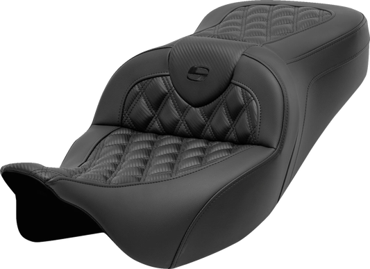 SADDLEMEN Roadsofa™ Seat with SaddleGel™ - Carbon Fiber, Lattice Stitch for Harley FL 2008-2023, Part 808-07B-20600