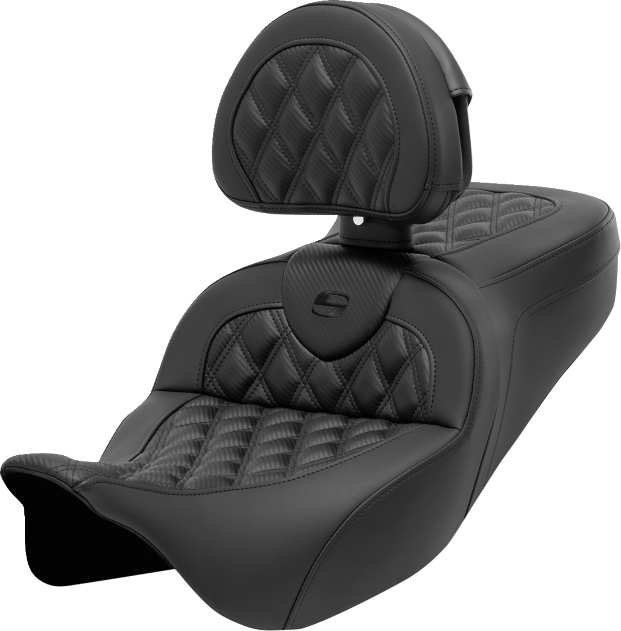 SADDLEMEN Roadsofa™ Seat with Backrest for FL '08-'23 - Carbon Fiber, Lattice Stitch, Part 808-07B-206B0