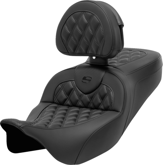 SADDLEMEN Roadsofa™ Seat with Backrest for FL '08-'23 - Carbon Fiber, Lattice Stitch, Part 808-07B-206B0