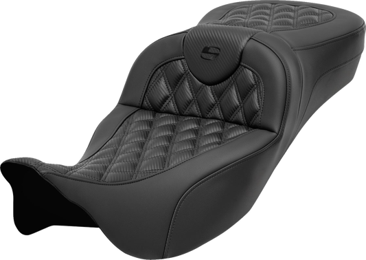SADDLEMEN Roadsofa™ Extended Reach Seat with Lattice Stitch and Carbon Fiber for FL '08-'24 (Part No. 808-07B-20700)