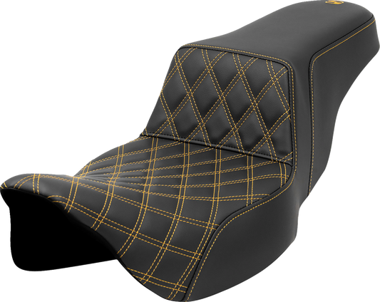 SADDLEMEN Step-Up Front Seat with Lattice Stitch - Gold Thread for FLH/FLT 2008-2023, Part 808-07E-17207