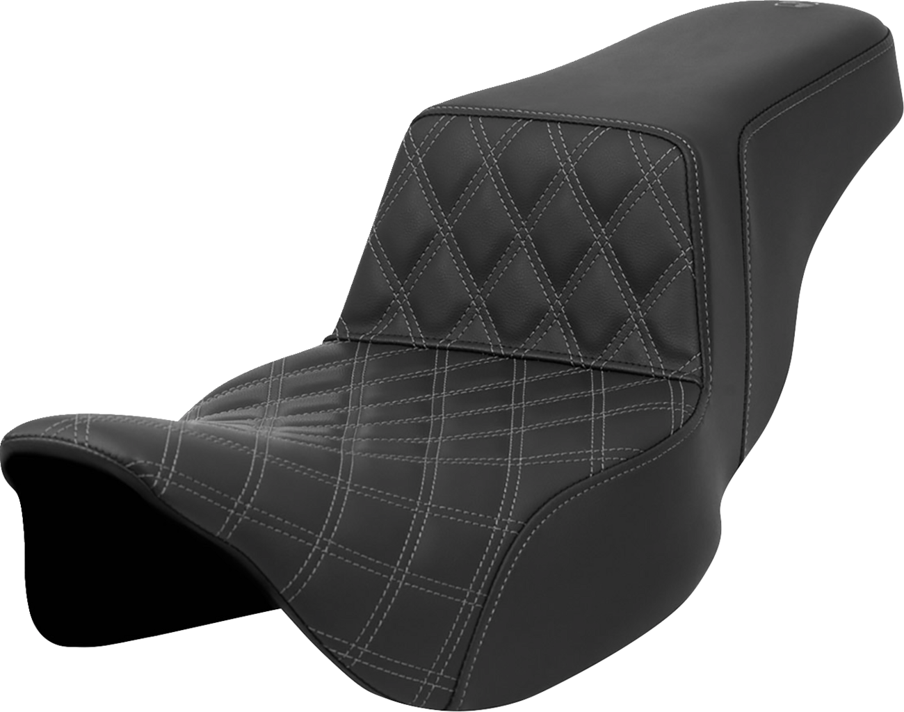 SADDLEMEN Step-Up Front Seat with Lattice Stitch for FLH/FLT 2008-2023 – Gray Stitch, Extended Reach (Part #808-07E-17202)