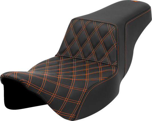 SADDLEMEN Step-Up Front Seat with Lattice Stitch and Extended Reach for FLH/FLT 2008-2023 - Part 808-07E-17203
