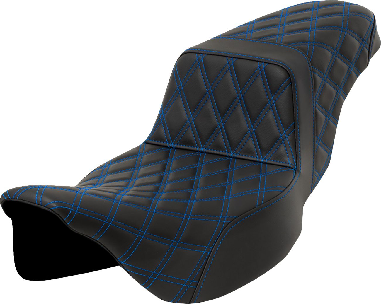 SADDLEMEN Step-Up Seat with Lattice Stitch for FLH/FLT '08-'23 – Blue Stitch, Extended Reach, Part 808-07E-17501