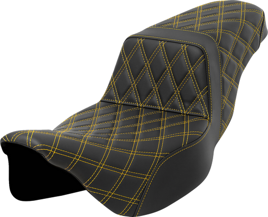 SADDLEMEN Step-Up Seat with Lattice Stitch and Gold Accents for FLH/FLT '08-'23 - Part 808-07E-17507