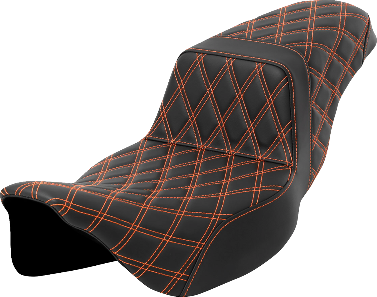 SADDLEMEN Step-Up Seat with Lattice Stitch in Orange for FLH/FLT 2008-2023 (Part Number 808-07E-17503)