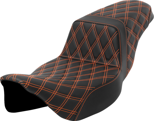 SADDLEMEN Step-Up Seat with Lattice Stitch in Orange for FLH/FLT 2008-2023 (Part Number 808-07E-17503)