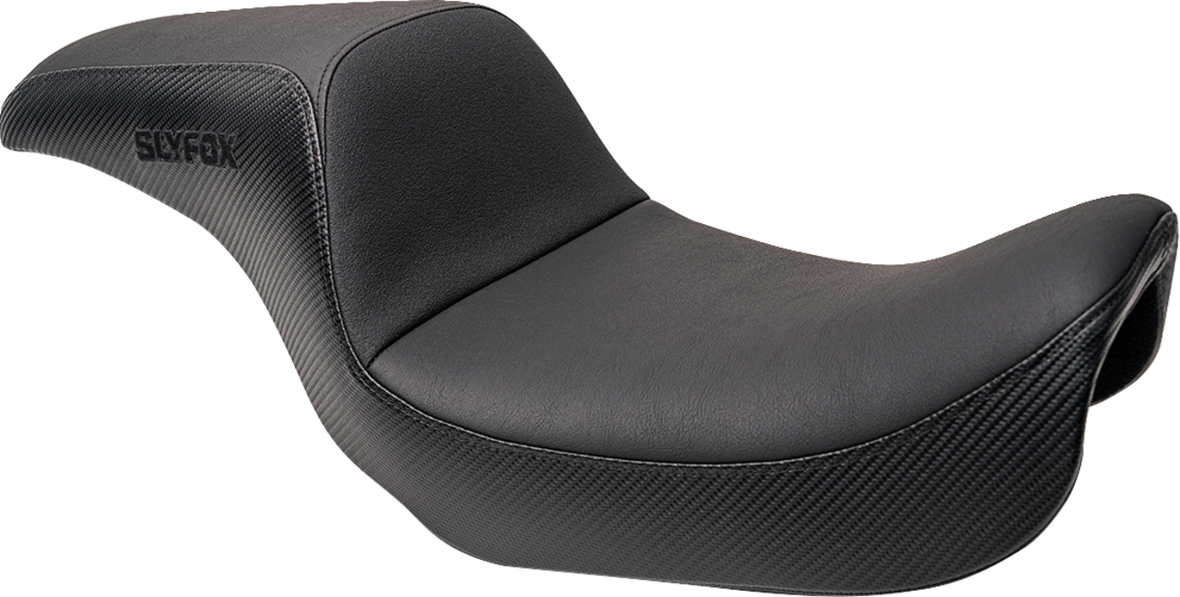 SLYFOX Drifter Seat for Dyna '96-'03 by SLYFOX - Black Vinyl with Slipstop and Carbon Fiber Accents (Part #4683A-slyfox)