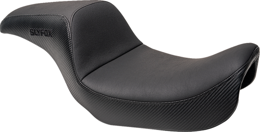 SLYFOX Drifter Seat for Dyna '96-'03 by SLYFOX - Black Vinyl with Slipstop and Carbon Fiber Accents (Part #4683A-slyfox)