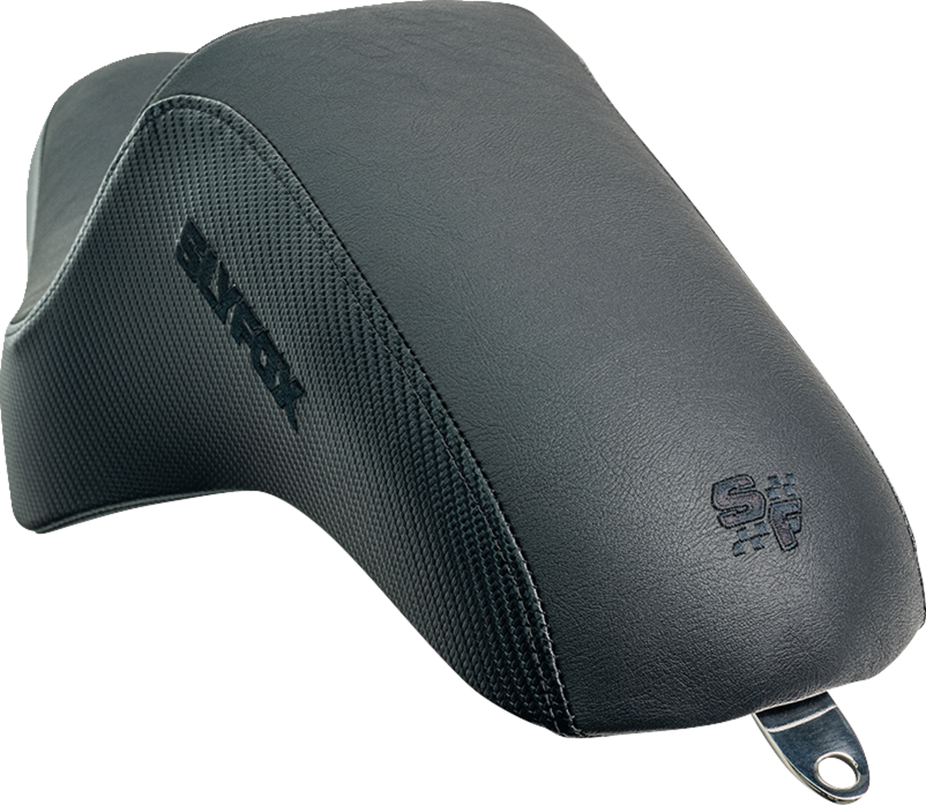 SLYFOX Drifter Seat - Black Vinyl with Slipstop and Carbon Fiber Sides, XL Fit for '04-'22 Models (Part Number 4684A-slyfox)