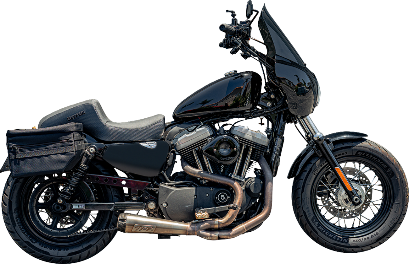 SLYFOX Drifter Seat - Black Vinyl with Slipstop and Carbon Fiber Sides, XL Fit for '04-'22 Models (Part Number 4684A-slyfox)