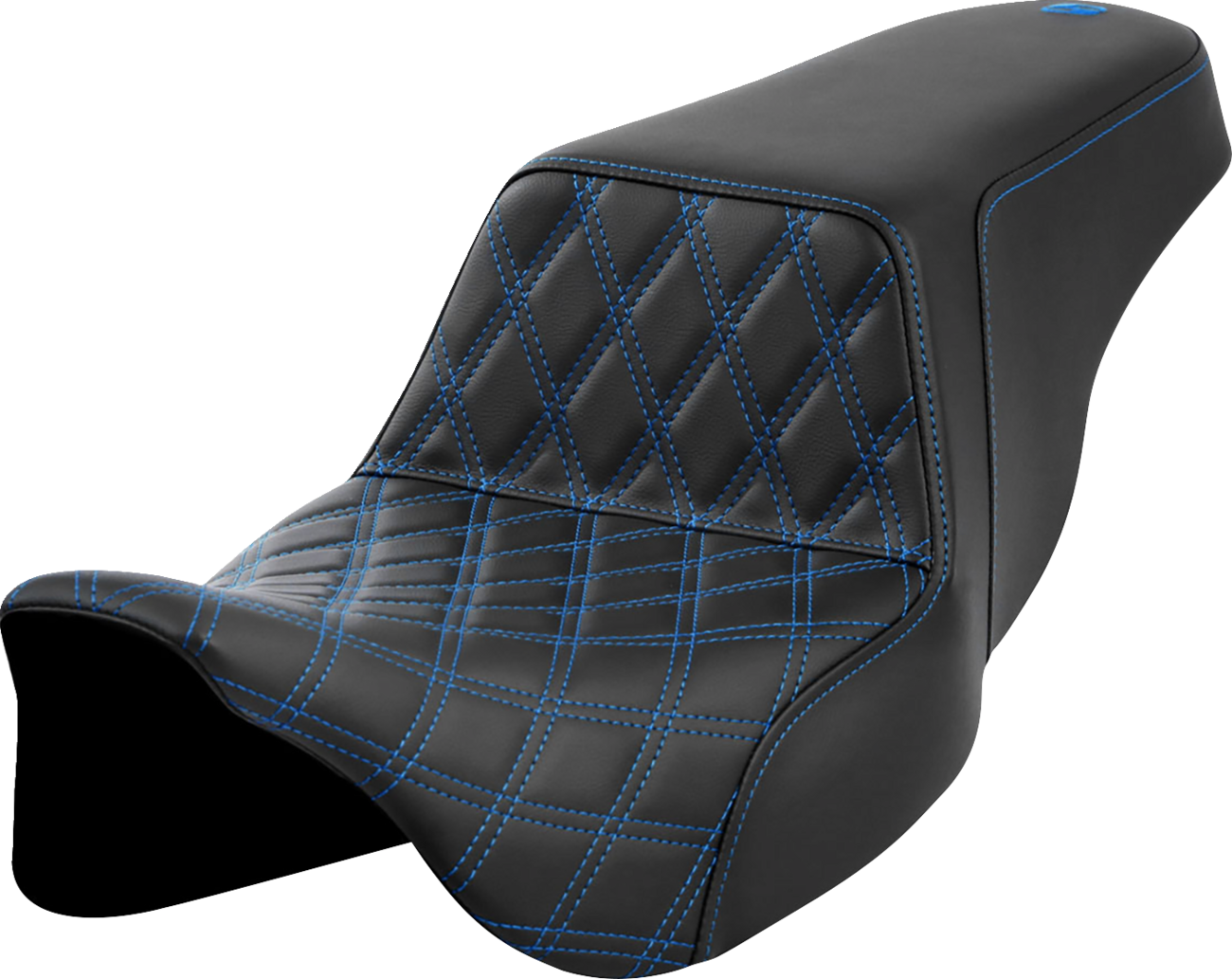 SADDLEMEN Step-Up Front Seat with Lattice Stitch - Blue Stitch for FLH/FLT 2008-2023, Part 808-07B-17201