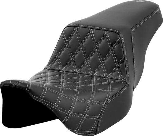 SADDLEMEN Step-Up Front Seat with Lattice Stitch - Dark Gray Stitch for Harley FLH/FLT 2008-2023 (Part #808-07B-17202)