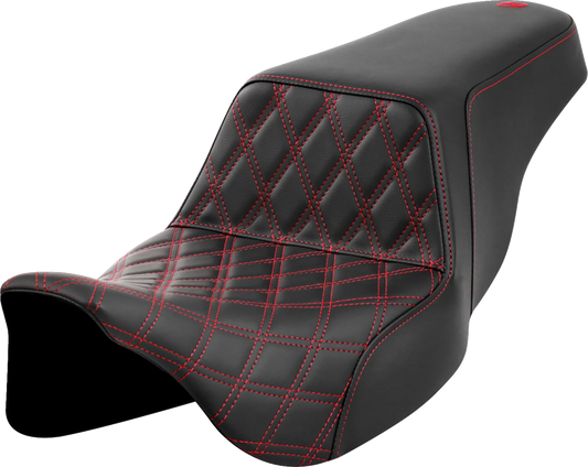 SADDLEMEN Step-Up Front Lattice Stitch Seat with Red Stitch for FLH/FLT 2008-2023 - Part 808-07B-17204