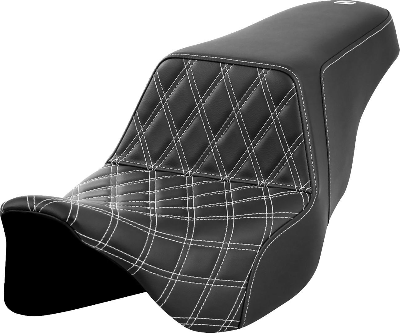 SADDLEMEN Step-Up Front Seat with Lattice Stitch – White Stitch for FLH/FLT '08-'23 | Part 808-07B-17206