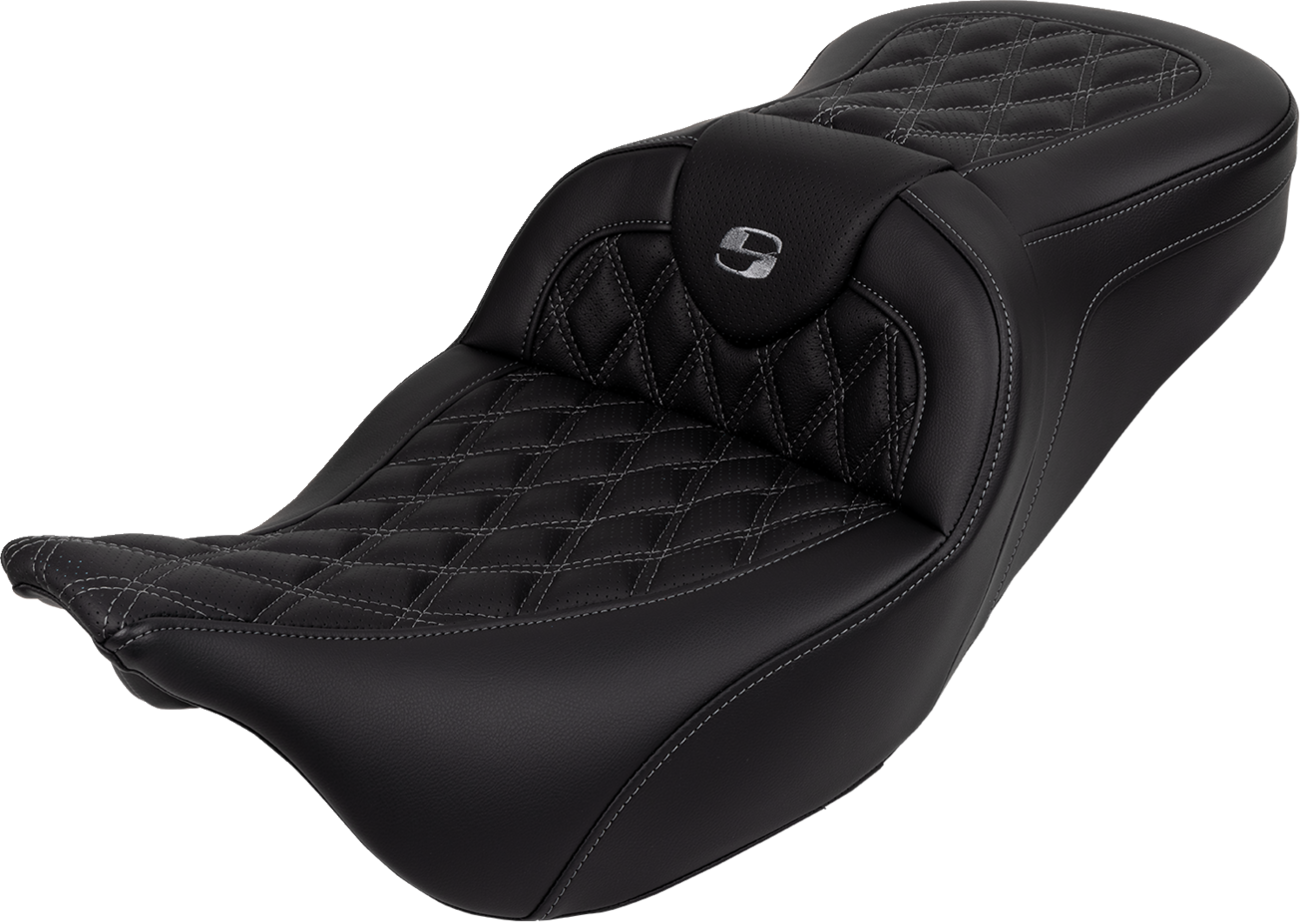 SADDLEMEN Roadsofa™ Seat with Backrest for FL 2008-2023 – Dark Gray Stitch, Part 808-07B-182B2